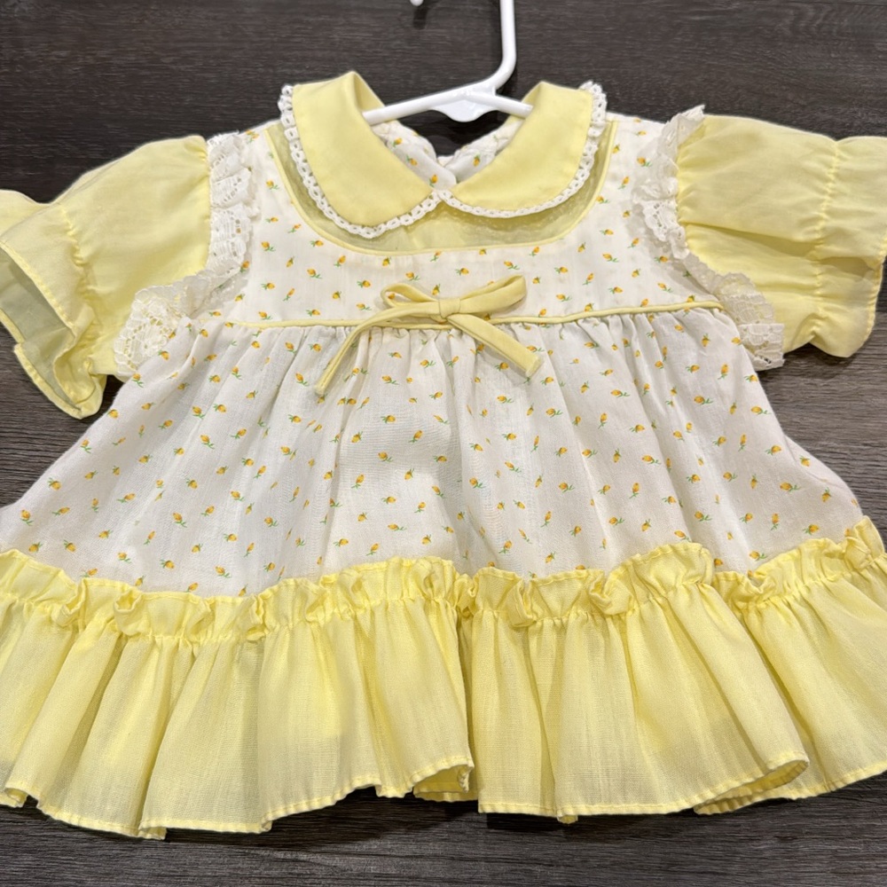 Yellow and White Baby Dress with Floral Pattern